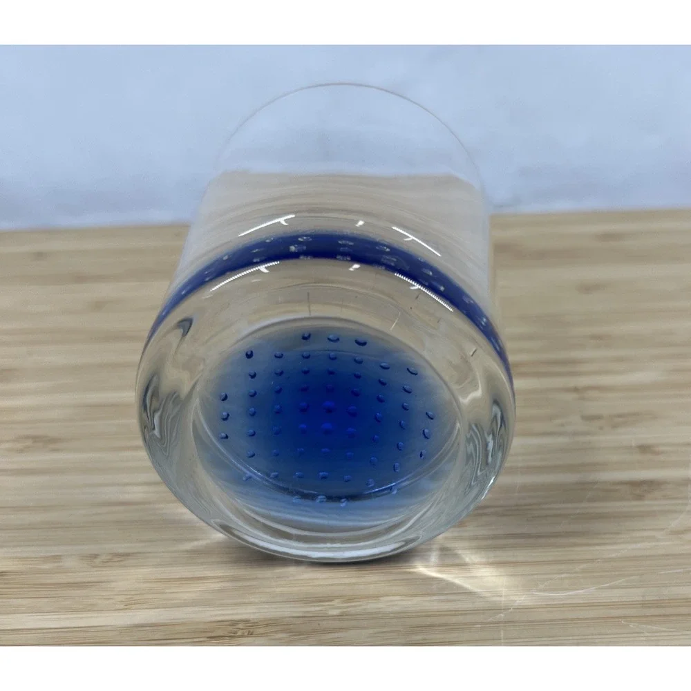 American Atelier Old Fashioned Rocks Cobalt‎ Blue Controlled Bubble Glass 4